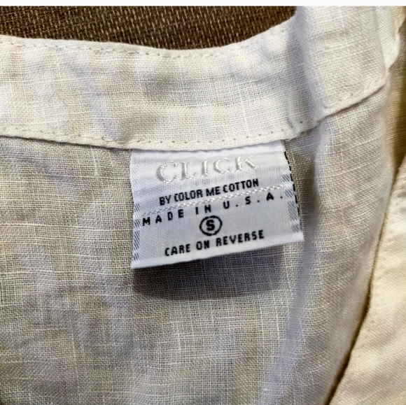 Click By Color Me Cotton Cream V Neck Linen 3/4 Blouse Top Oversized - Picture 12 of 12